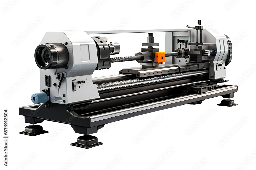 Fototapeta premium Precision Metalworking: A Modern Lathe Machine in Action on a White or Clear Surface PNG Transparent Background