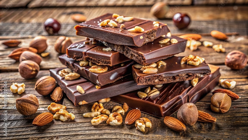 Decadent Dark Chocolate Bars With Roasted Nuts Make A Perfect Sweet Treat. Decadent Dark Chocolate Bars With Roasted Nuts Make A Perfect Sweet Treat.
