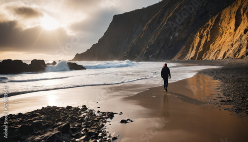 Beach Arcana in Cloudy Winter: The Explorer's Jaunt Enveloped in Landslide