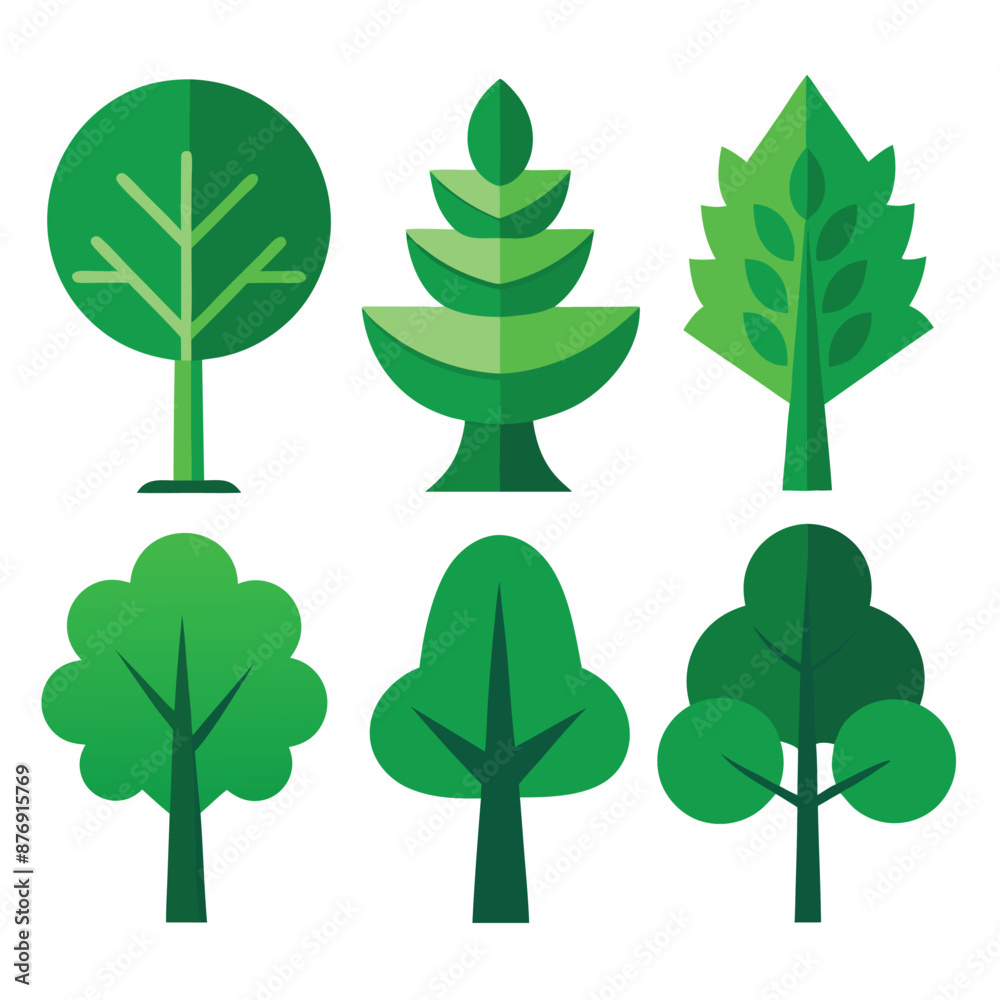 Fototapeta premium Diverse trees cartoon pack
