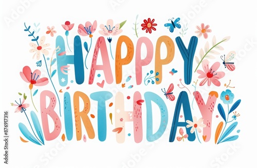 birthday party invitation. watercolor, simple cute flat art cartoon clipart of the word 