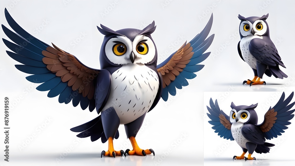 Fototapeta premium Charming 3D Owl Cartoon Character with Bright Colors