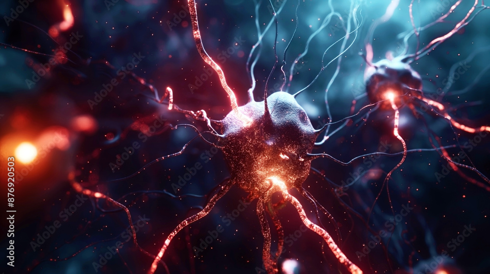 Visual representation of neurons with glowing synapses and neural connections, showcasing an abstract view of brain cells and neural pathways. Visual representation of neurons with glowing synapses and neural connections, showcasing an abstract view of brain cells and neural pathways.