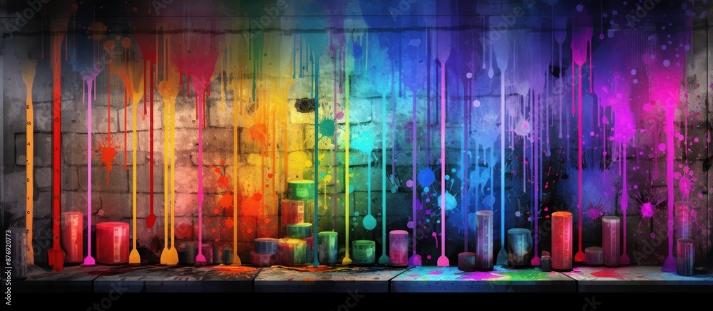 Naklejka premium Rainbow Paint Dripping on Brick Wall