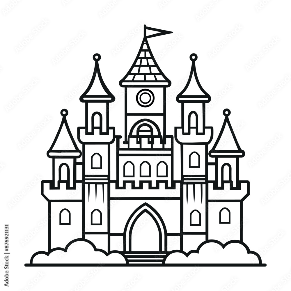 Medieval castle sketch. Vector illustration on white background Cartoon