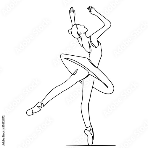 continuous single drawn one line  ballerina dance hand-drawn picture silhouette. Line art. doodle