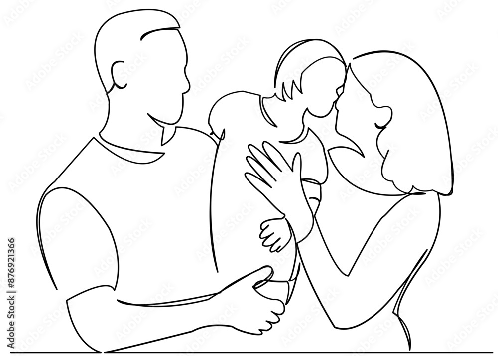 continuous single drawn one line mom dad and child happy family hand-drawn picture silhouette. line art doodle continuous single drawn one line mom dad and child happy family hand-drawn picture silhouette. line art doodle
