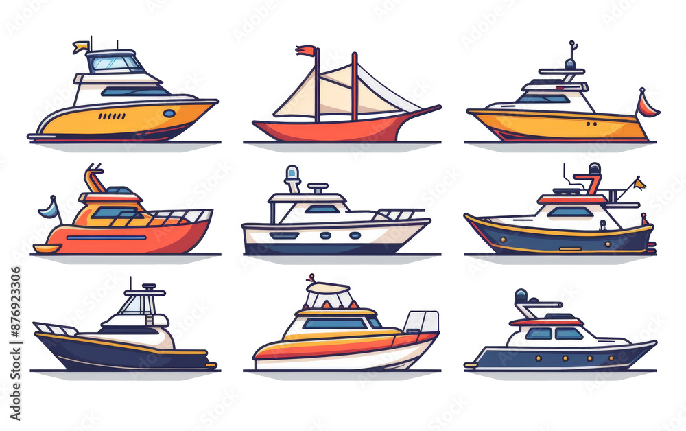 Boat thin icon set. Outline icon collection. Vector illustration white background Boat thin icon set. Outline icon collection. Vector illustration white background