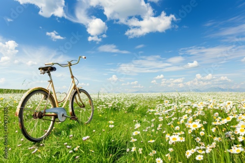 Wallpaper Mural Vintage Bicycle in a Blooming Meadow Under a Blue Sky with Clouds Torontodigital.ca