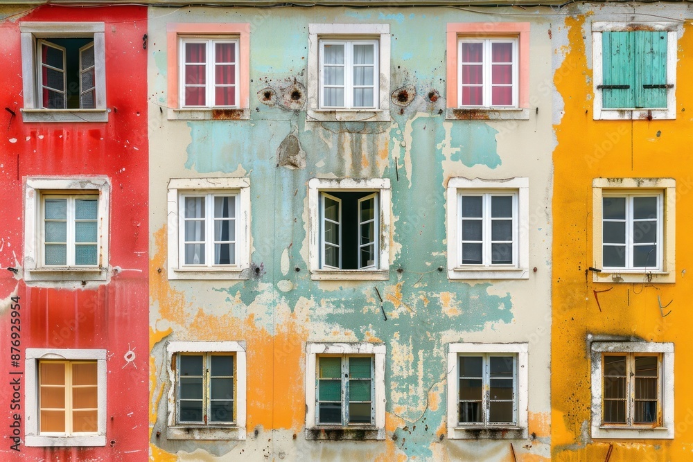 Fototapeta premium Collage with colorful old Buildings windows