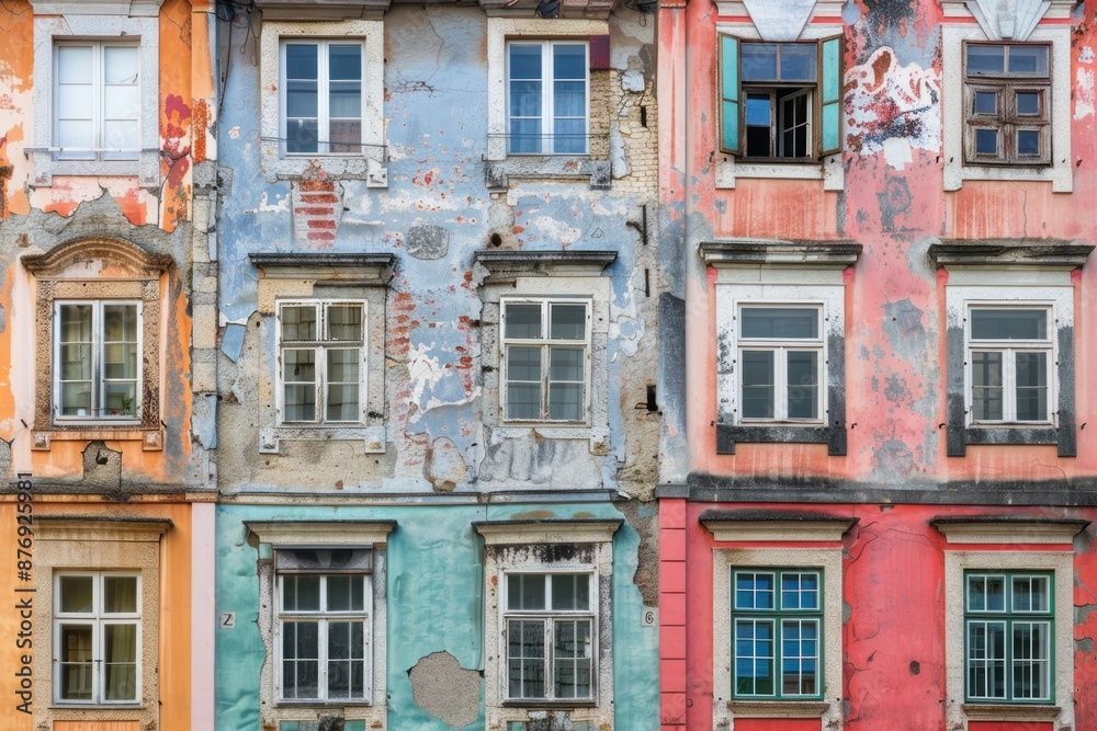 Collage with colorful old Buildings windows Collage with colorful old Buildings windows
