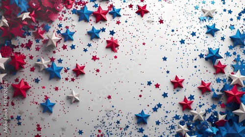 This red, white, and blue patriotic template background features stars and plenty of blank writing space, perfect for a USA Fourth of July.