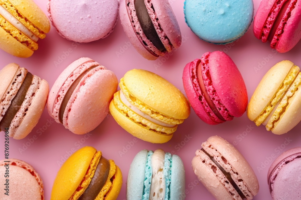 Colorful random macaroons on pink background Colorful random macaroons on pink background