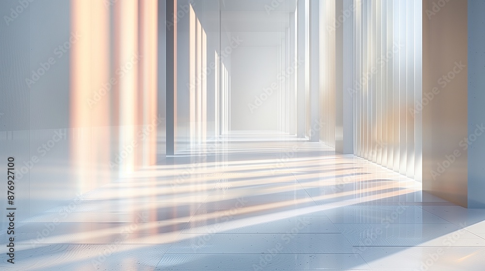 Obraz premium Serene Pastel-Toned Interior Space. Abstract Modern Interior with Large Windows and Vertical Lines 