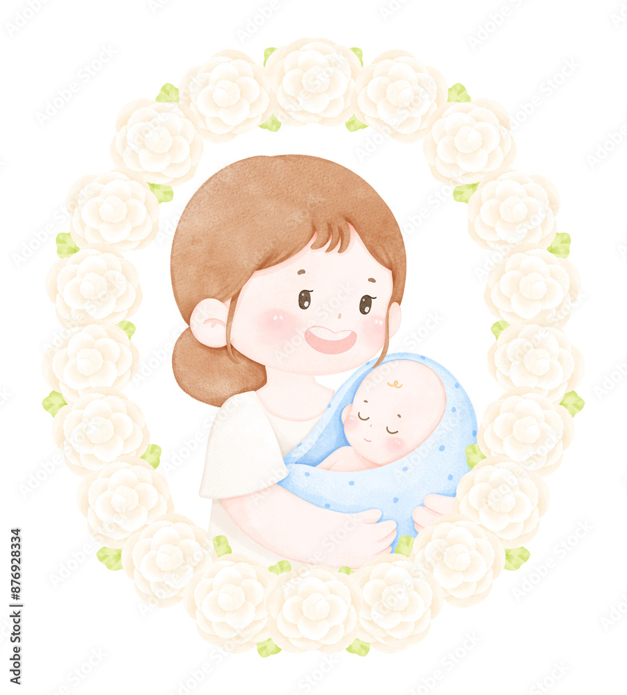 Mother and baby with flower frame Mother and baby with flower frame