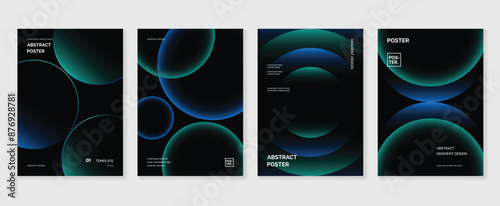 Modern gradient poster background vector set. Minimalist style cover template with vibrant perspective 3d geometric prism shapes collection. Ideal design for social media, cover, banner, flyer.