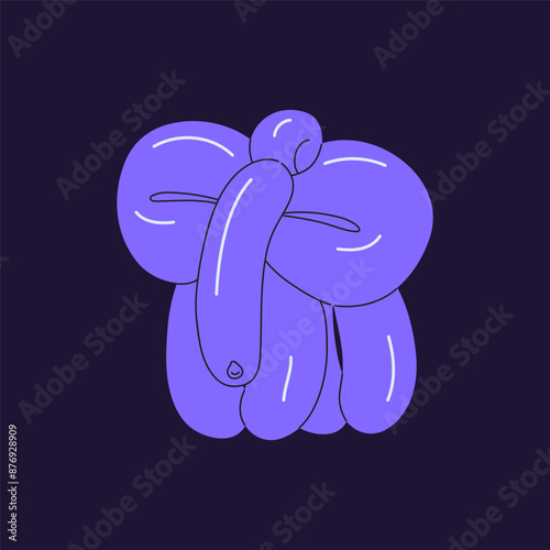 Balloon twisting. Cute inflatable elephant figure from rubber. Modelling childish toy from latex, helium. Animal shape from clown for kids. Birthday party decoration. Flat isolated vector illustration
