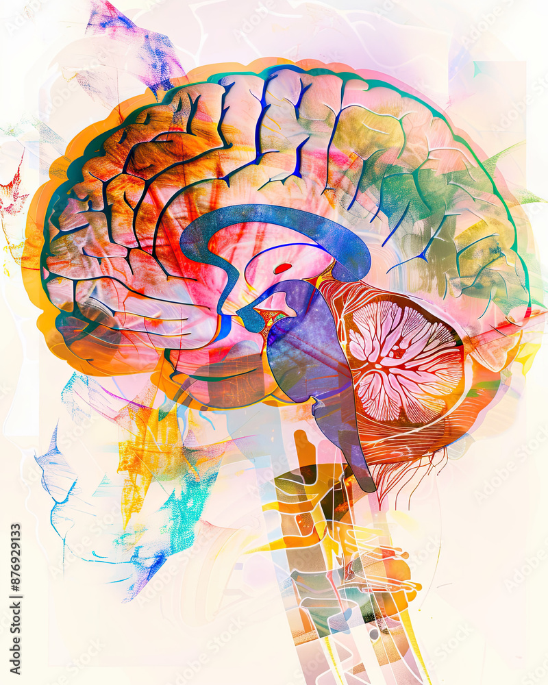 Vivid Collage of Human Brain with Abstract Shapes
