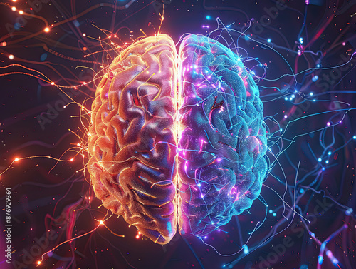 Obraz na płótnie Creative Brain Art with Glowing Neural Networks w salonie