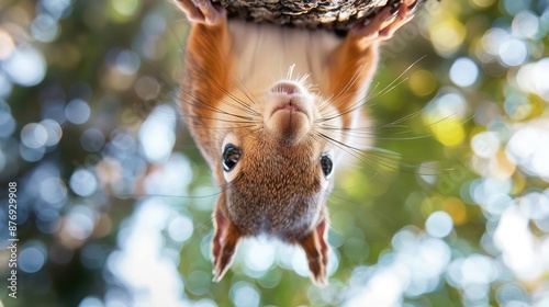 squirrel nibbling on an acorn on a tree branch, Two young squirrels in a tree ,Squirrel in the forest , Cute squirrel in the forest , Squirrel on a branch with red berries in the summer forest  © Liaqat 