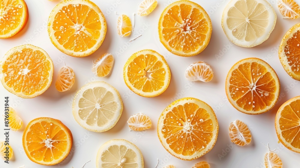 Obraz premium Citrus Fruit Slices on White Background