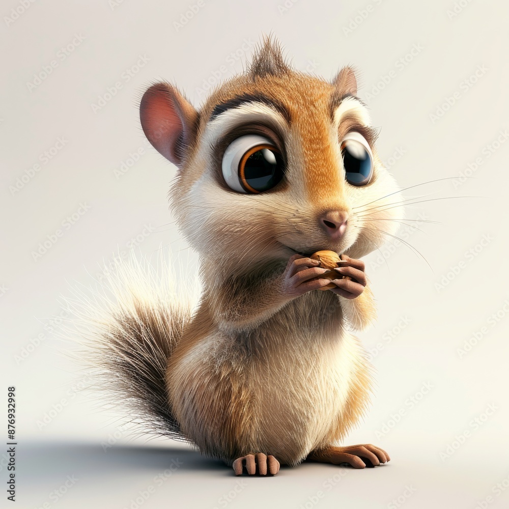 An animated cartoon squirrel with big eyes and a surprised expression on his face, walking along the ground with a pile of seeds in front of him. An animated cartoon squirrel with big eyes and a surprised expression on his face, walking along the ground with a pile of seeds in front of him.