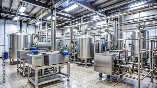 Mechanical equipment used in a dairy plant for processing milk and cheese, dairy industry, factory