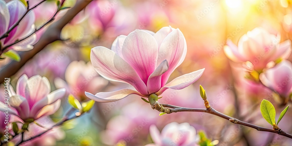 Close-up of a delicate magnolia blossom in full bloom during spring season, spring, magnolia, blossom, flowers, nature, garden Close-up of a delicate magnolia blossom in full bloom during spring season, spring, magnolia, blossom, flowers, nature, garden