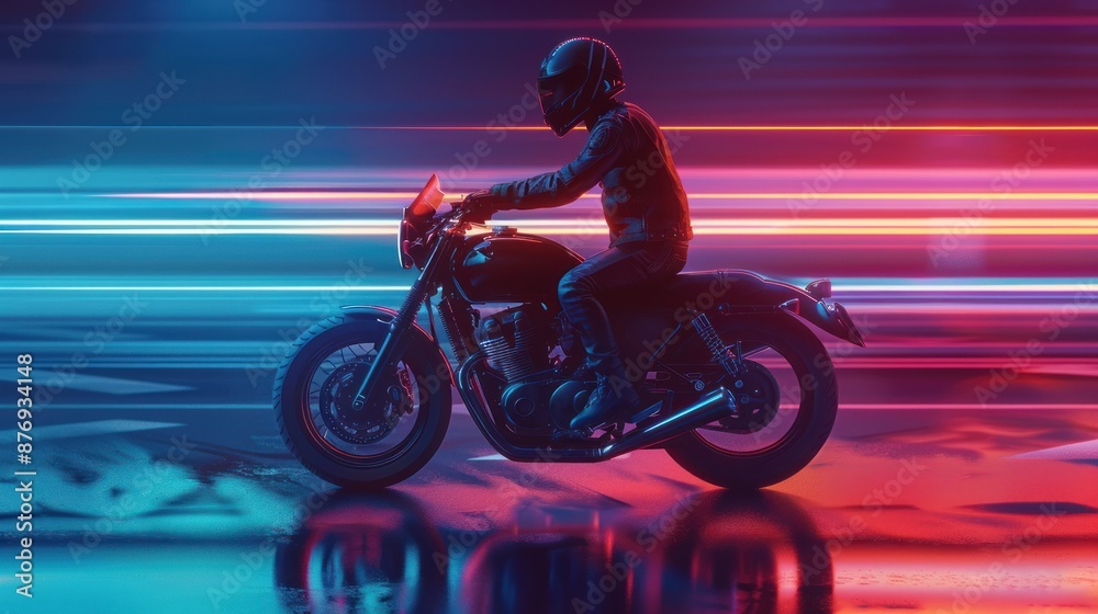 Fototapeta premium Motorcycle Rider in Neon Lights