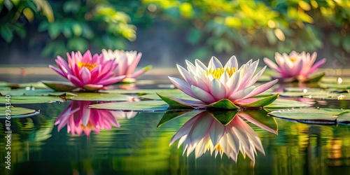 Water lilies under the reflection of water, water lilies, reflection, pond, nature, beauty, aquatic plants, serene
