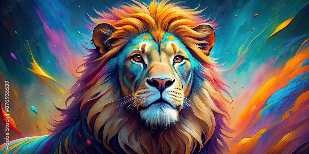 A detailed of a majestic lion in a colorful abstract style, lion, animal, art, wildlife, king of the jungle, artistic, painting A detailed of a majestic lion in a colorful abstract style, lion, animal, art, wildlife, king of the jungle, artistic, painting