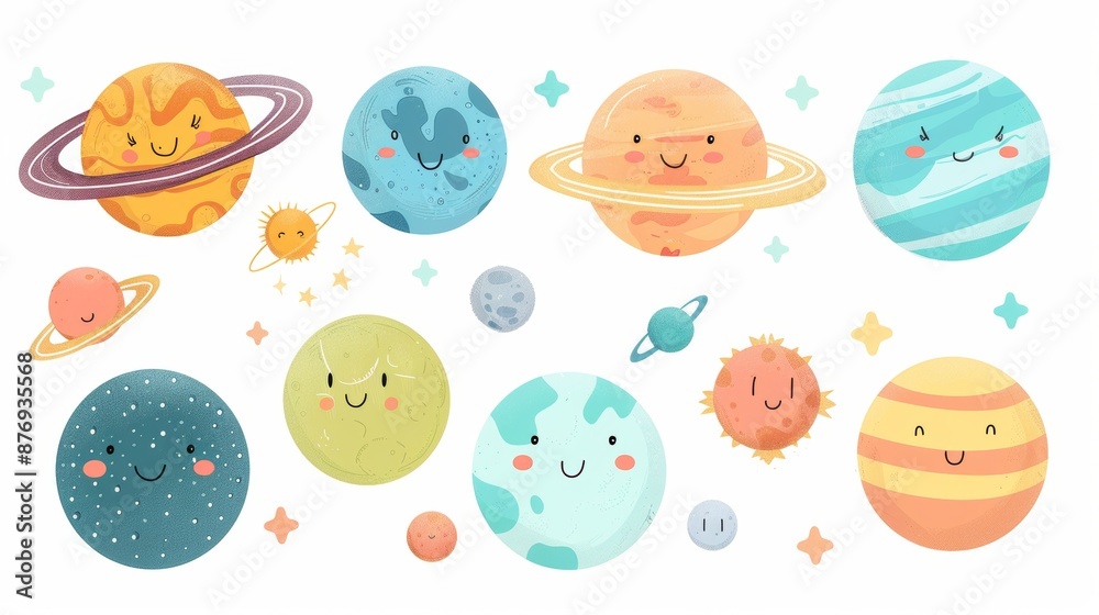 Cosmos orbit flat design side view cartoon animation in pastel colors Cosmos orbit flat design side view cartoon animation in pastel colors