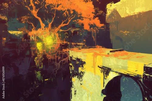 Autumnal Ruins in a Digital Landscape