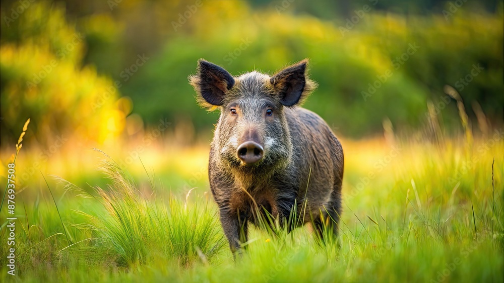 A wild pig in the grassy meadow, pig, wild, grass, meadow, nature, wildlife, animal, outdoors, wilderness, countryside, mammal A wild pig in the grassy meadow, pig, wild, grass, meadow, nature, wildlife, animal, outdoors, wilderness, countryside, mammal