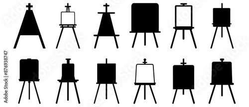 Easel silhouettes set, pack of vector silhouette design, isolated background