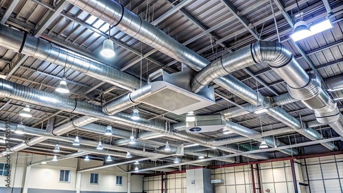 Modern ceiling HVAC system in gym with air conditioning ducts, HVAC, modern, gym, air conditioning, ducts, system © Sujid