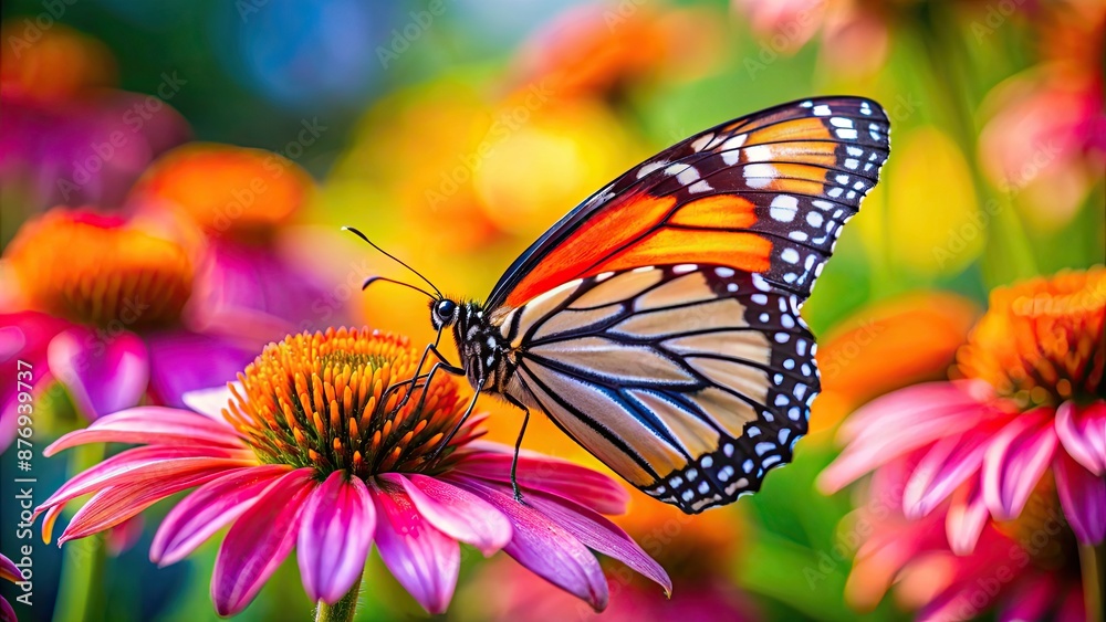 Close up of a colorful butterfly resting on a vibrant flower, insect, wings, beauty, nature, close-up, vibrant, colorful Close up of a colorful butterfly resting on a vibrant flower, insect, wings, beauty, nature, close-up, vibrant, colorful