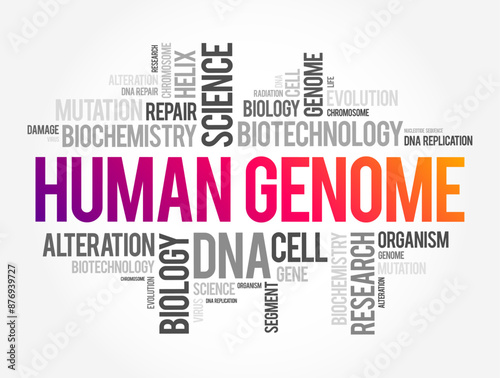 Human Genome is a complete set of nucleic acid sequences for humans, word cloud concept background