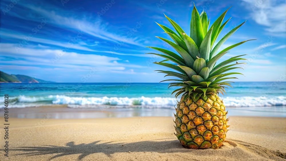 Ripe pineapple with spiky green leaves on a tropical beach, pineapple, fruit, tropical, exotic, sweet, juicy, fresh Ripe pineapple with spiky green leaves on a tropical beach, pineapple, fruit, tropical, exotic, sweet, juicy, fresh