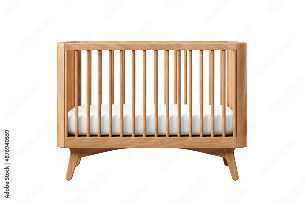 A Modern Wooden Crib With Elegant Slanted Legs for a Cozy Nursery on a White or Clear Surface PNG Transparent Background A Modern Wooden Crib With Elegant Slanted Legs for a Cozy Nursery on a White or Clear Surface PNG Transparent Background