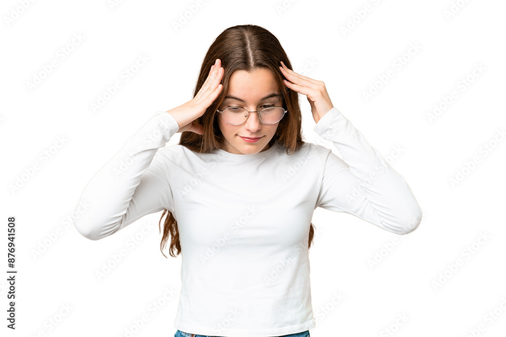 Teenager girl over isolated chroma key background with headache Teenager girl over isolated chroma key background with headache