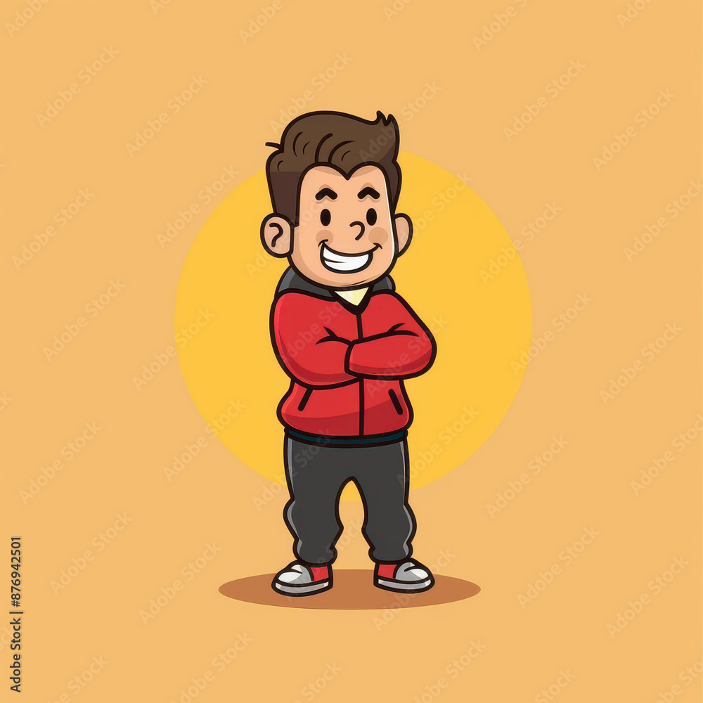 Playful vector illustration of a man with a funny smile in comic style on a colorful background. Playful vector illustration of a man with a funny smile in comic style on a colorful background.
