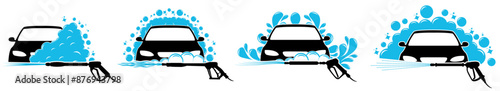 vector set car washing service logo. high pressure power wash cleaning symbol design illustration