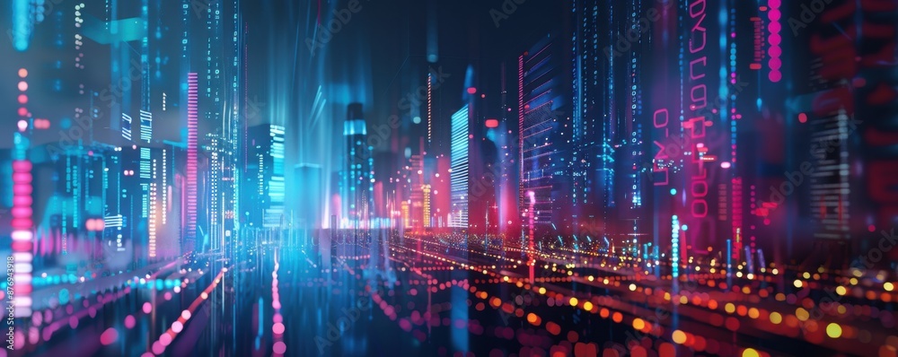 Digital Metropolis: Abstract Futuristic Cityscape with Economic Data Streams Digital Metropolis: Abstract Futuristic Cityscape with Economic Data Streams