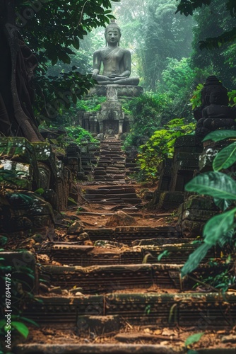 A jungle path leading to a hidden Buddha statue © Fokasu Art