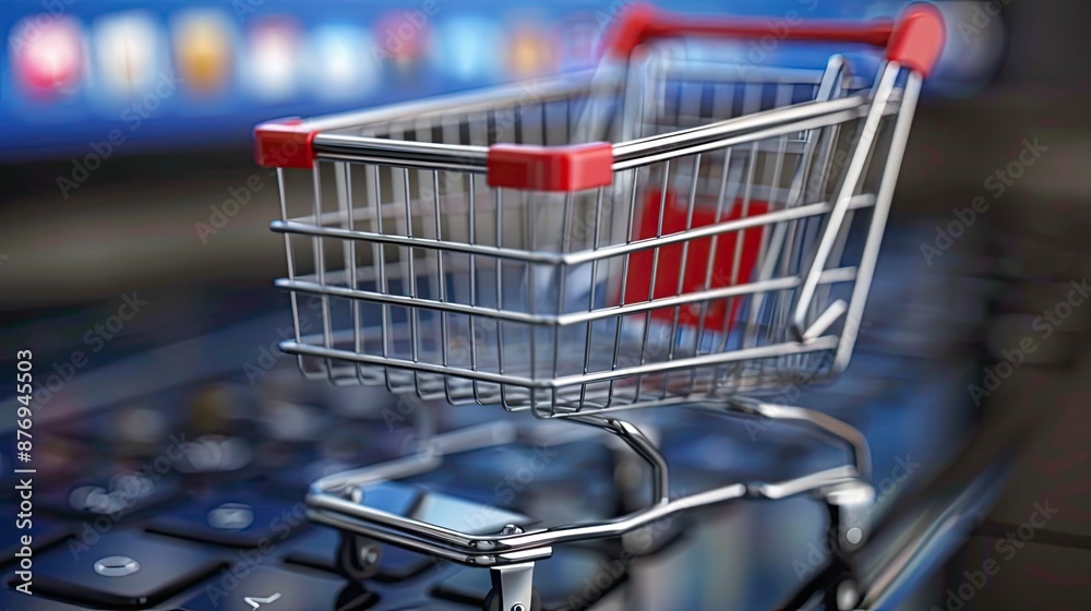 Shopping Cart on a Laptop Keyboard - Online Shopping Concept Shopping Cart on a Laptop Keyboard - Online Shopping Concept