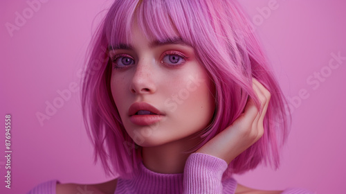 Wallpaper Mural A young model with lilac hair poses against a bright background. Style and fashion concept. Torontodigital.ca