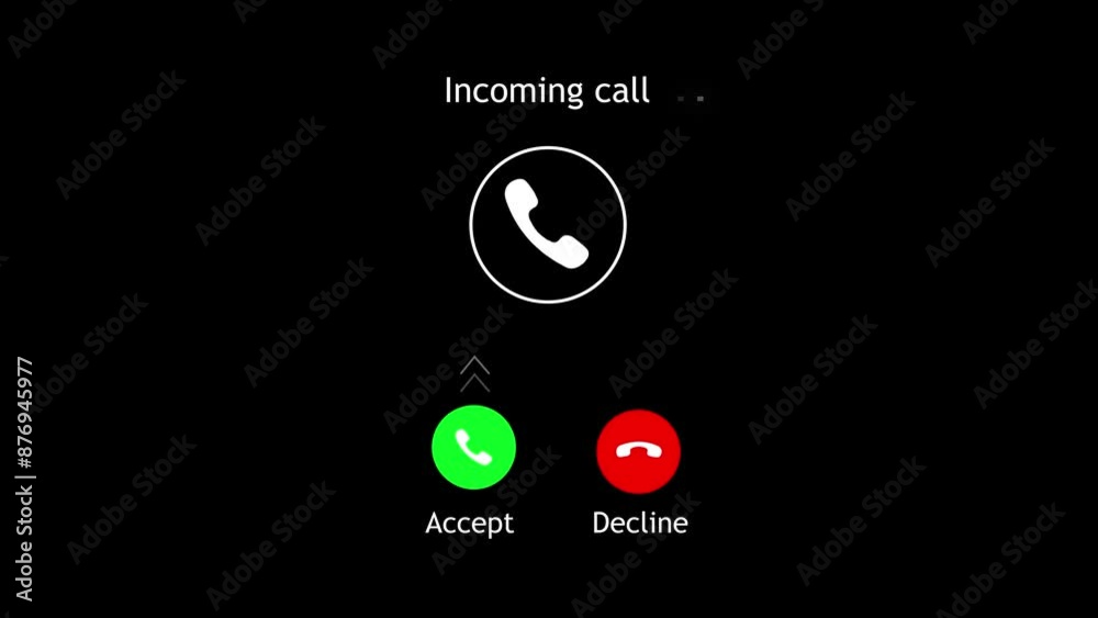 Incoming Call Screen Animation with Accept and Decline Option And Copy Space Placement on Black Background.