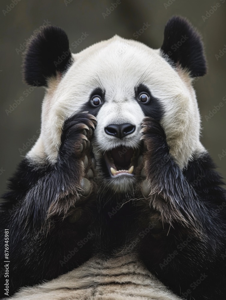 Fototapeta premium Very surprised panda with open mouth