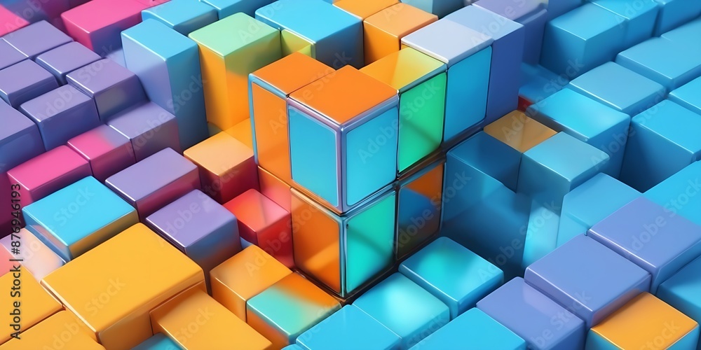 Obraz premium abstract background with colorful shiny 3D cubes,neon, pattern, block, design, concept, square, business, cubes, render, illustration, construction, geometric, color, shape, tile, red, object, 